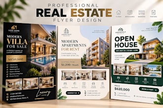 design stunning real estate flyers, brochures,banners