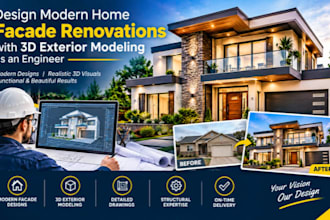 design modern home facade renovations with 3d exterior modeling as an engineer