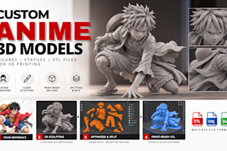 custom anime 3d models, 2d to 3d figures, statues and stl files for 3d printing