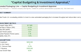 build an automated investment appraisal model with npv and irr