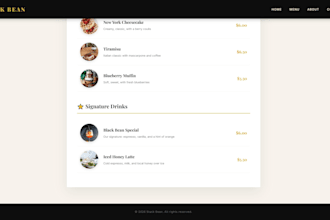 modern responsive website for your cafe or restaurant