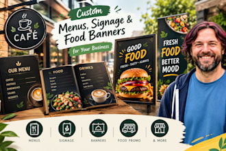 create cafe menus, restaurant signage and food advertising banner graphics