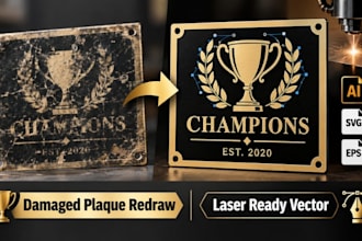 recreate damaged trophy plaque artwork for urgent laser engraving vector outputs