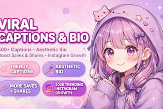 write 500 viral aesthetic instagram captions and bio for growth