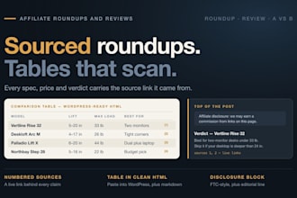 write an affiliate product roundup or review with a comparison table