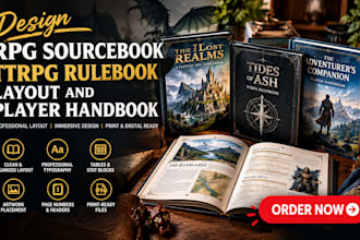 design rpg sourcebook, ttrpg rulebook layout and player handbook