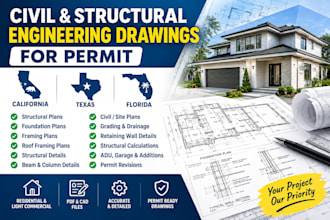 create civil structural engineering drawings for california texas florida permit
