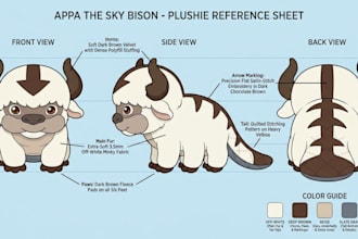 design custom plush toy labubu mascot character and plushie reference sheets