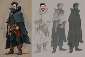 draw character design concepts and concept art