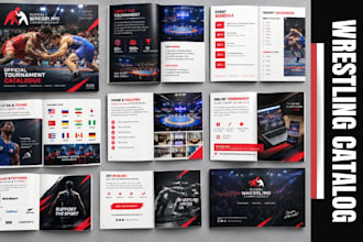 design wrestling match catalog, pro event poster and tournament flyer brochure