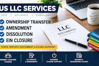 handle US llc ownership transfer, amendment, dissolution and ein closure