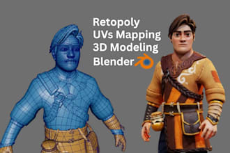 retopology uv unwrapping uv mapping low poly game character 3d model in blender