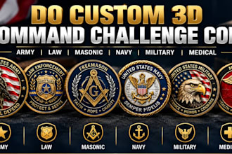 do custom 3d command challenge coin, army, law, masonic, navy, military, medical