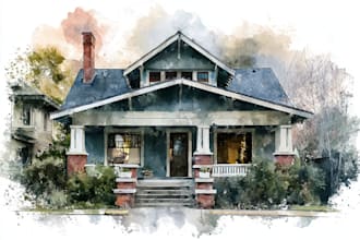 create a watercolor house portrait or buildings