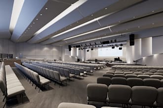 render auditorium, theater, church santuary,stage,control room,seating,acoustics