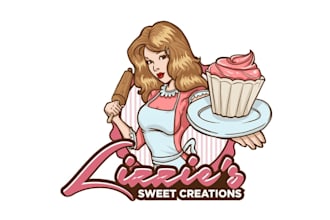design cupcake food truck logo with flirty character