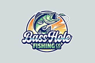 design a bass fishing, fishing, outdoor and fish logo