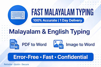do malayalam and english typing and data entry fast