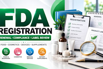fda registration renewal compliance, label review, US agent for cosmetics food