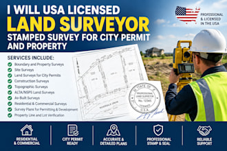 usa licensed land surveyor stamped survey for city permit and property