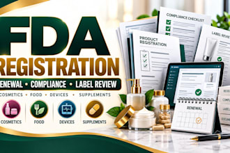 handle fda renewal, fda registration and label compliance for products, cosmetic