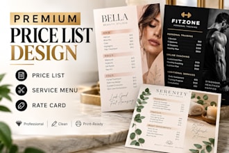 design a premium price list, service menu, or rate card