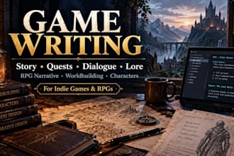 write rpg game story, dialogue, quests, lore, worldbuilding, narrative design
