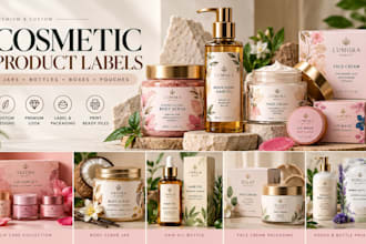 design cosmetic product labels, jar labels and bottle packaging