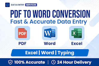 convert pdf to excel, pdf to word and do data entry