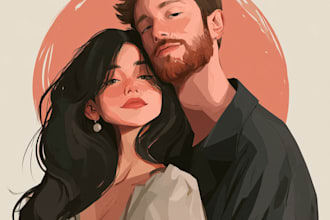 custom couple portrait romantic artistic illustration