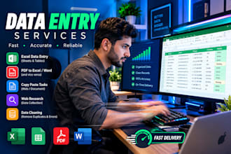do expert data entry, data cleaning, and excel data analysis