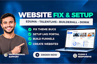 fix eduma theme bugs setup talentlms portal, builderall funnel and dorik sites