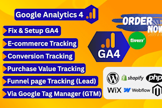 setup and fix ga4, ga4 ecommerce tracking and conversion tracking with GTM