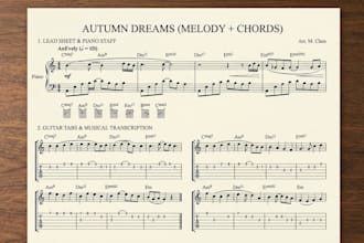 transcribe music audio to sheet music, piano, guitar tabs, midi and lead sheet