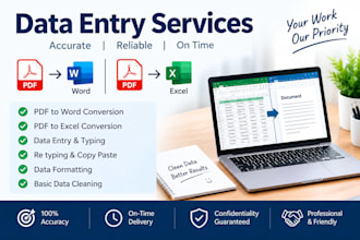 do accurate data entry, PDF to word and excel conversion