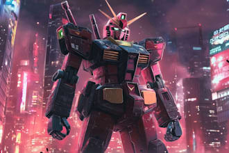draw mecha, robot, cyborg, cyberpunk , gundam character