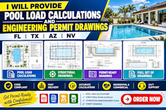 provide pool load calculations and engineering permit drawings for fl tx az nv