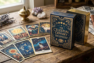 design full tarot or oracle card deck and zodiac card with box in unique style