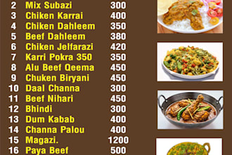 do excellent and visually appealing menu design
