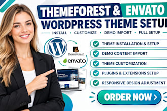 install, customize themeforest, wordpress theme, envato elements, demo import