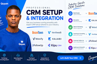 setup boomtown, vanillasoft, velocify, kajabi, followup, and kipu CRM