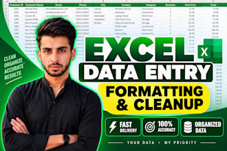 do excel data entry, formatting and spreadsheet cleanup