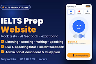 create an ielts prep platform with ai speaking, writing feedback and mock