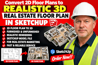 convert 2d floor plans to realistic 3d real estate floor plan in sketchup