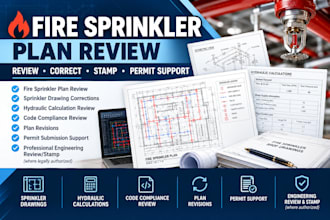 review, correct and stamp fire sprinkler engineering plans for permit support