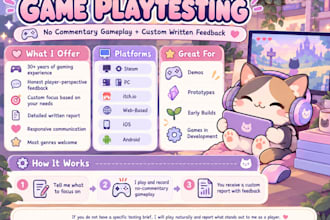 playtest on any platform with no commentary gameplay and written feedback