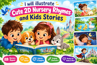 illustrate cute 2d nursery rhymes and kids stories