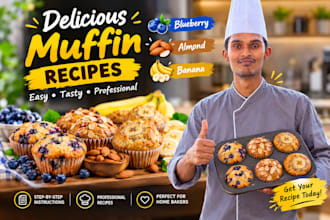 create chocolate blueberry or almond muffin recipes