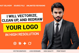 vectorize, clean up, and redraw your logo in high resolution