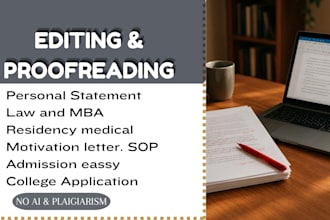 proofread, edit letter of intent, eras personal statement, statement of purpose